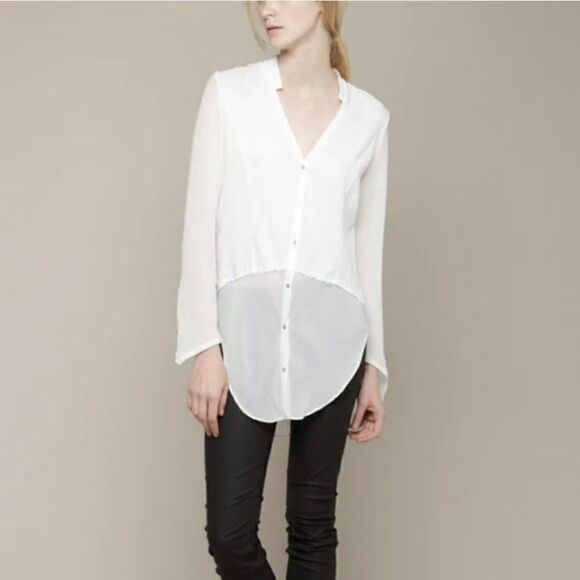 Helmut Lang Element Sheer Hem Shirt Cotton Silk White Ivory Women Small - Picture 1 of 13